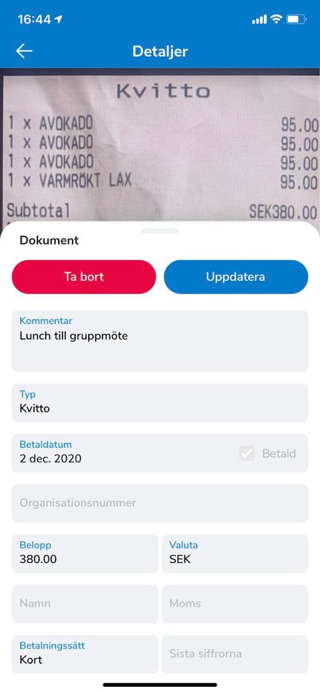 Kommentar på bildunderlag från Visma Scanner App.