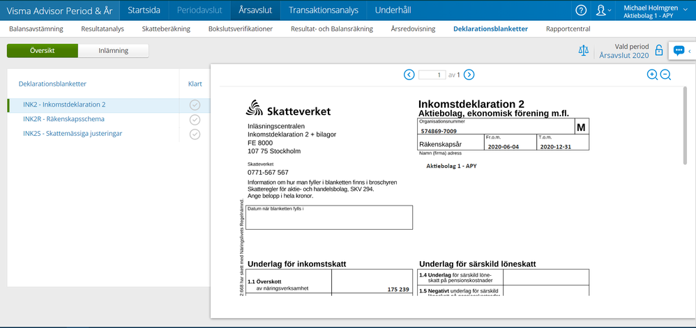 Deklarationsblanketter i Visma Advisor Period & År Visma