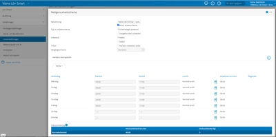 Arbetsschema i Visma Lön Smart