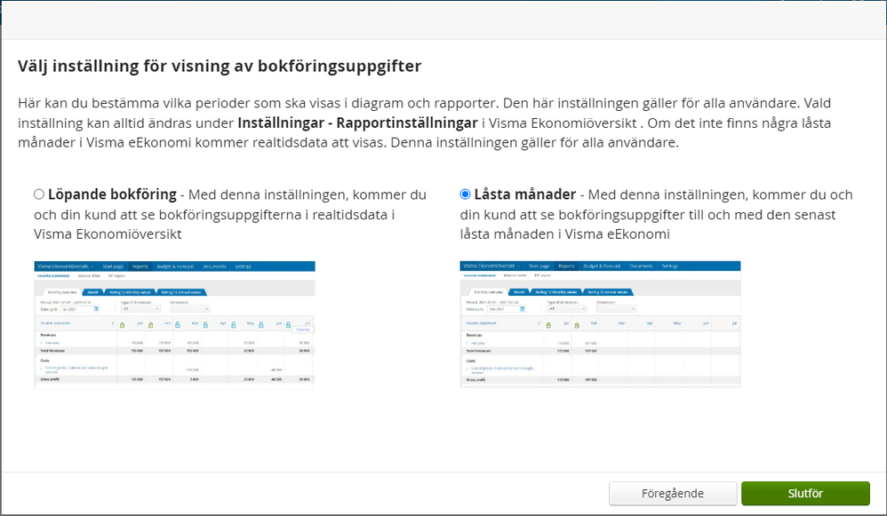 Välj hur du som redovisningskonsult vill presentera din kunds data i Visma Ekonomiöversikt.