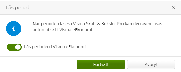 Checkruta för att automatiskt låsa perioden i Visma eEkonomi.