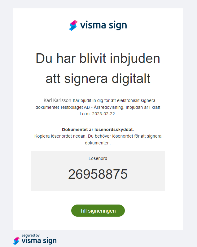 Inbjudan via mejl att signera digitalt.