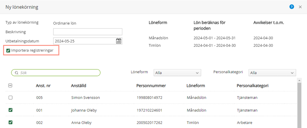 Importera registreringar vid lönekörning i Visma Lön Smart