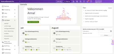 Startsidan i Visma Lön Smart